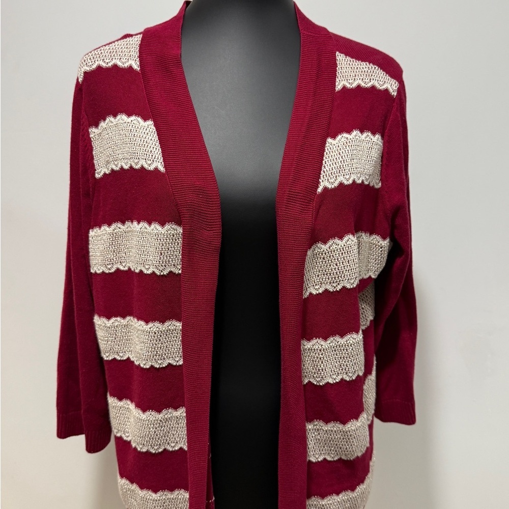 Christopher & Banks Burgundy and Cream‎ Striped Cardigan
